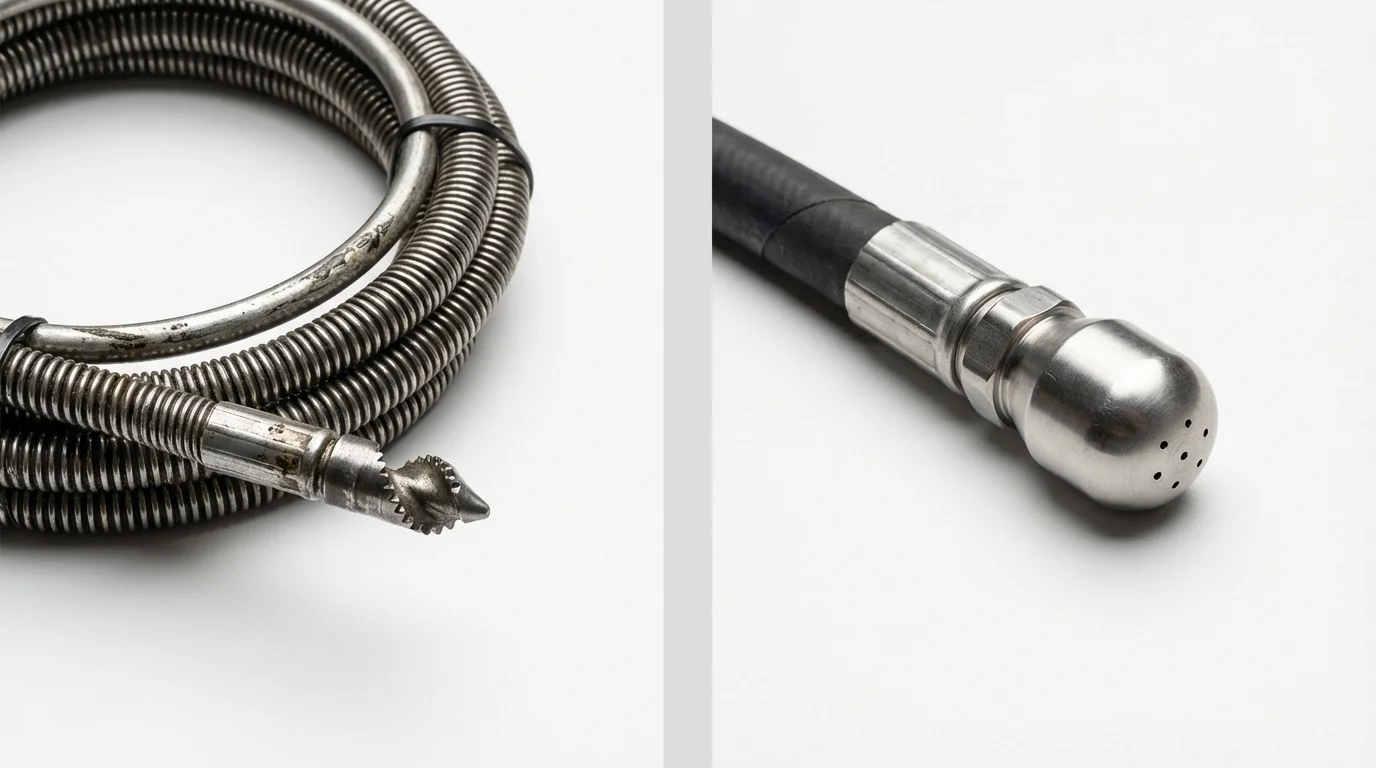 Drain snake cable and hydro jetting nozzle used for drain cleaning in Oak Hill, FL