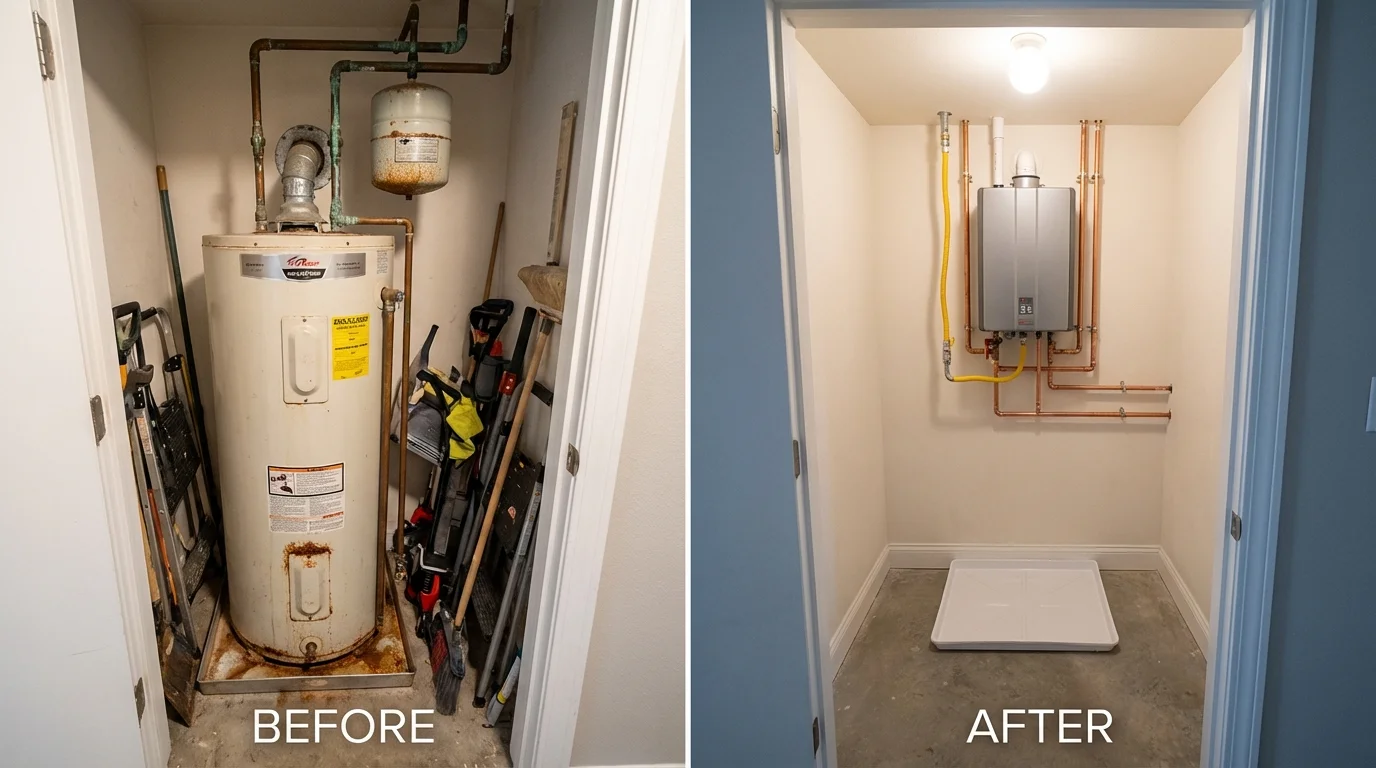 Tank water heater versus wall-mounted tankless unit comparison for Oak Hill, FL homeowners