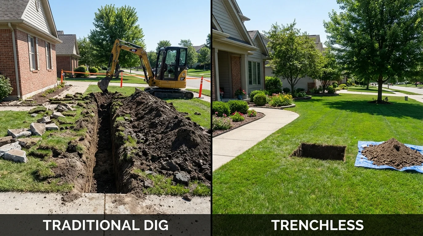 Trenchless sewer repair with minimal yard damage versus traditional excavation in Oak Hill, FL